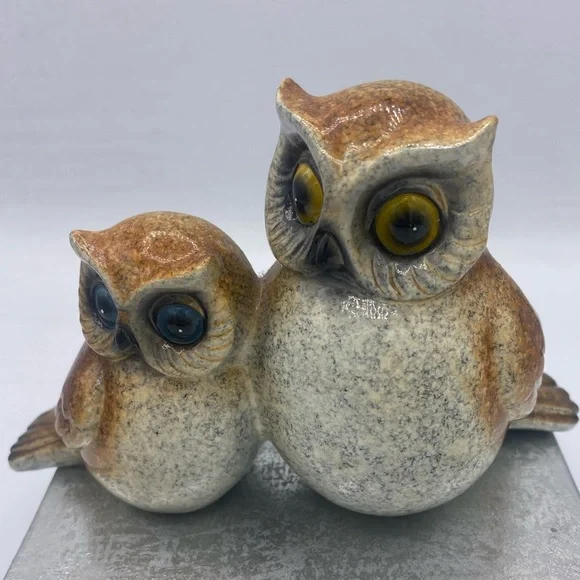 Vintage Otagiri Style Mother And Baby Owl Ceramic Figurines Charming MCM Decor - Picture 3 of 7